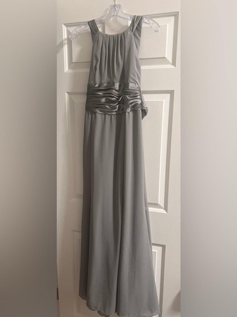 David's Bridal Silver-Gray Satin A-Line Dress